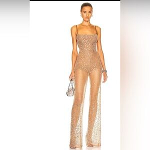 - Mesh Crystal jumpsuit backless